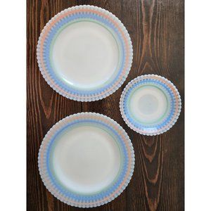Vintage MacBeth Evans Petalware Pastel Bands 6" and 9" Plate Set (3) -White Back